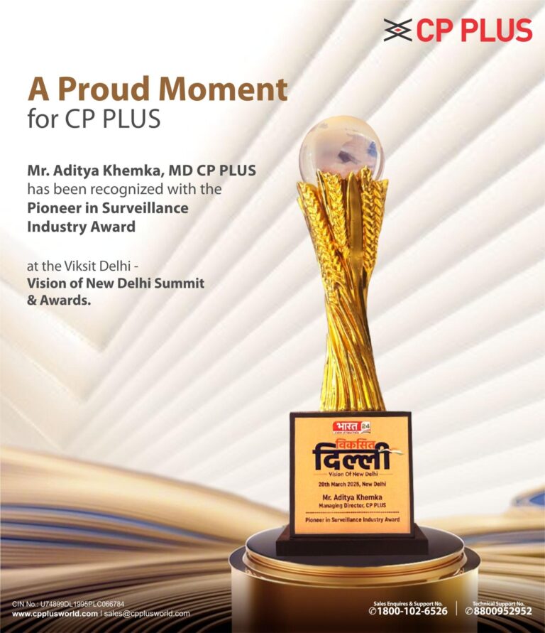 Aditya Khemka Honored with the Pioneer in Surveillance Industry Award at the Viksit Delhi Summit & Awards