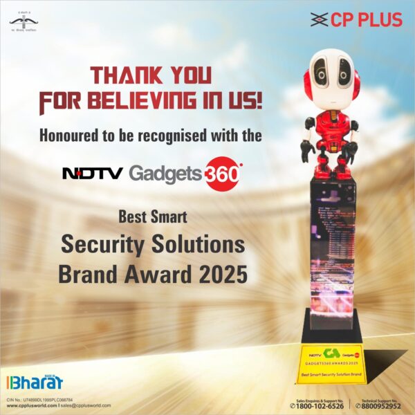 CP PLUS Wins NDTV Gadgets 360 Best Smart Security Solutions Brand Award 2025